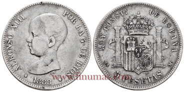 Cy16694F.2.- ALFONSO XIII - 5 Pesetas 1888 (18---) MS-M.  MBC-