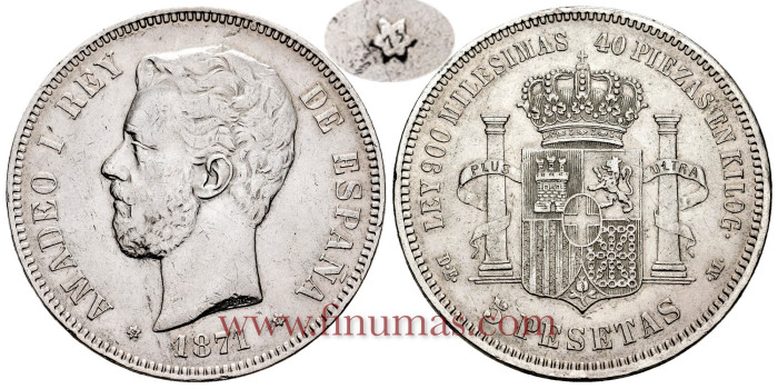 Cy16531f.- AMADEO I 5 Pesetas 1870 (18-73) MBC+