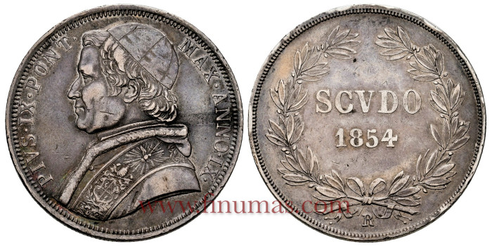 VATICAN - K-1336.2 - 1 SHIELD 1854 R MBC+/EBC silver