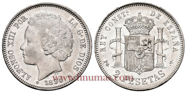 Cy16691I.2.- ALFONSO XIII 2 Pesetas 1894(18-94) -P.G.V.- EBC