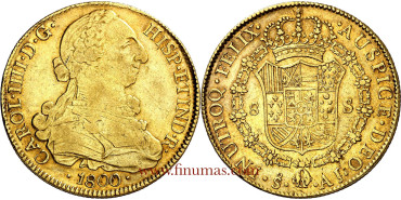 Cy13706.- CARLOS IV  8 Escudos 1800 Santiago J.A. - MBC.  Oro.