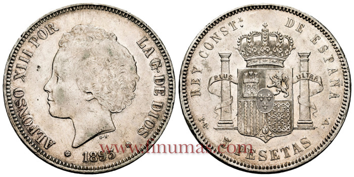 Cy16702F.- ALFONSO XII 5 Pesetas1893 (18-93) PGV -  MBC+