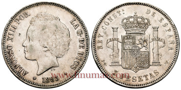 Cy16702F.- ALFONSO XII 5 Pesetas1893 (18-93) PGV -  MBC+