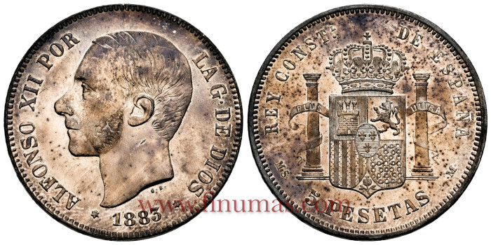 Cy16590.- ALFONSO XII 5 Pesetas1883 (18-83) MSM -  EBC+