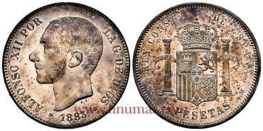 Cy16590.- ALFONSO XII 5 Pesetas1883 (18-83) MSM -  EBC+