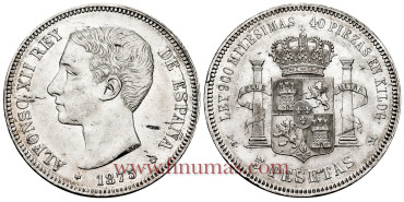 Cy16580.- ALFONSO XII 5 Pesetas1875 (-8-75) MSM -  EBC+