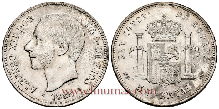 Cy16595.- ALFONSO XII 5 Pesetas 1885 (185-87) MSM. EBC