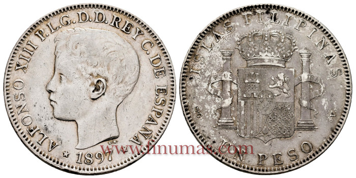 Cy16714.- ALFONSO XII  1 Peso Manila1897- MBC 