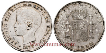 Cy16714.- ALFONSO XII  1 Peso Manila1897- MBC 