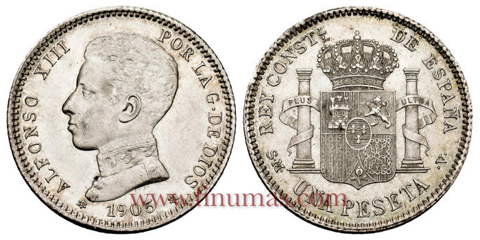 Cy166831I.-ALFONSO XIII 1 Pesetas 1905 (19-05) S.M.V.- EBC