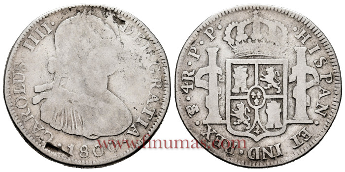 Cy12952.-CARLOS IV - 4 Reales 1800 Potosi P.P.- MC