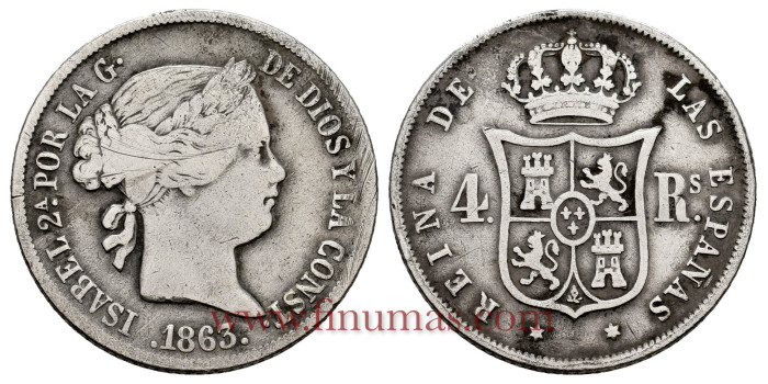 Cy16153.-ISABEL II - 4 Reales 1863 Madrid - BC