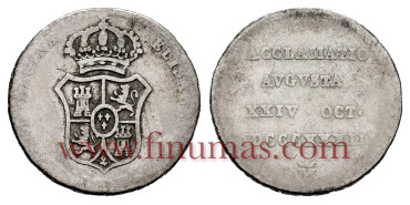 Cy15888.-ISABEL II - Medalla modulo 1/2 Real  Madrid - BC