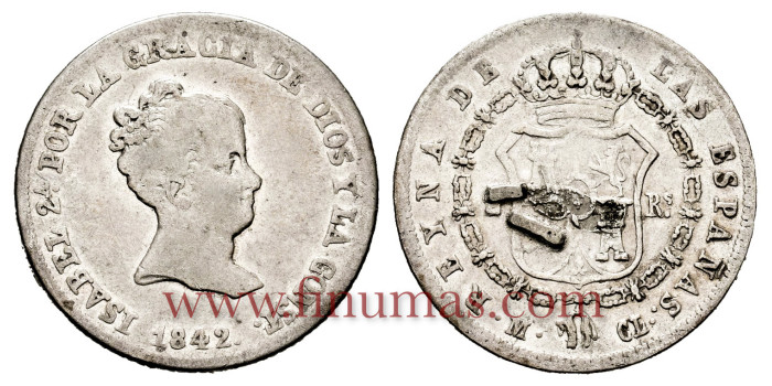 Cy15984.-ISABEL II - 2 Reales 1842 Madrid - BC+. soldada