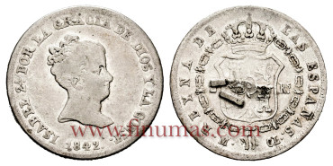 Cy15984.-ISABEL II - 2 Reales 1842 Madrid - BC+. soldada