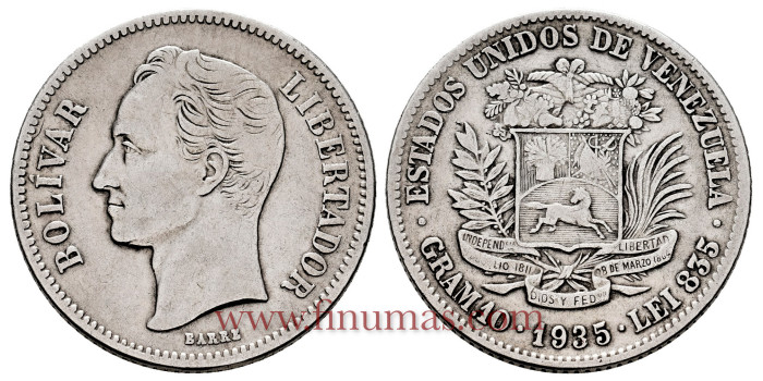 VENEZUELA - K023 - 2 Bolivares 1935.  MBC 