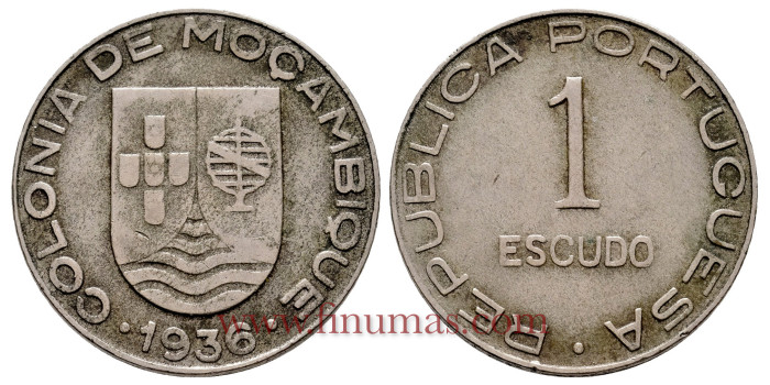 MOZAMBIQUE - K-066 - 1 ESCUDOS 1936 - MBC+