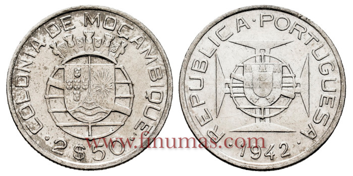 MOZAMBIQUE - K-068 - 2.5 ESCUDOS 1942 - EBC