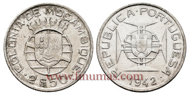 MOZAMBIQUE - K-068 - 2.5 ESCUDOS 1942 - EBC
