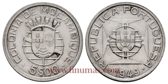 MOZAMBIQUE - K-069 - 5 ESCUDOS 1949 - EBC