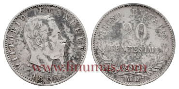 ITALIA - 20 Centesimi 1863 mbn - MBC