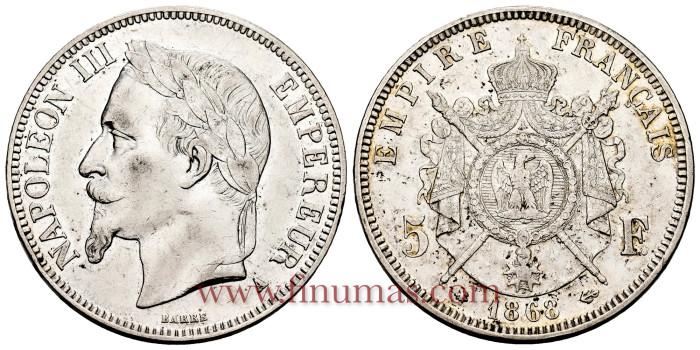 FRANCIA - K--799 - 5 Francos 1868A - EBC-