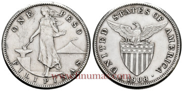 FILIPINAS - K-172 - 1 Peso 1908 - MBC