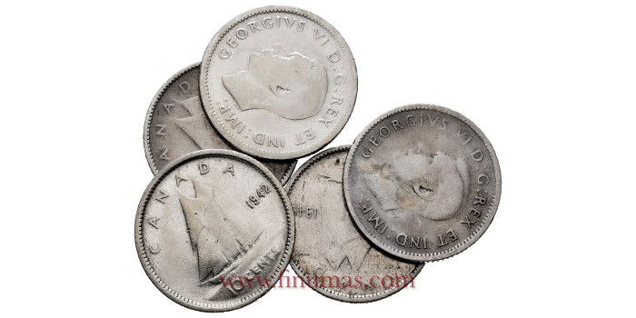CANADA - K--034 - 10 Centavos 1937/48 l5 lote 5 años diferentes - MBC
