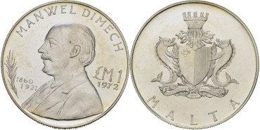 MALTA - K-013- 1 POUND 1972. SILVER. PROOF