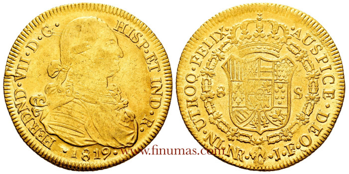 Cy15596.- FERNANDO VII  8 Escudos 1819 Nuevo Reino J.F. -NGC MS61