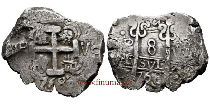 Cy11176.- CARLOS III 8 Reales Macuquinos 1768 Potosí V. MBC+.