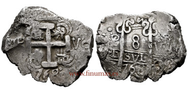 Cy11176.- CARLOS III  8 Reales Macuquinos 1768  Potosí V.  MBC+.