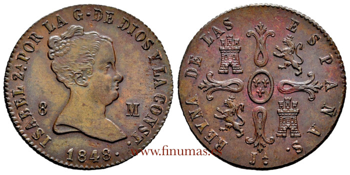 Cy15834K.- ISABEL II - 8 Maravedís 1848 Jubia. NGC MS-63