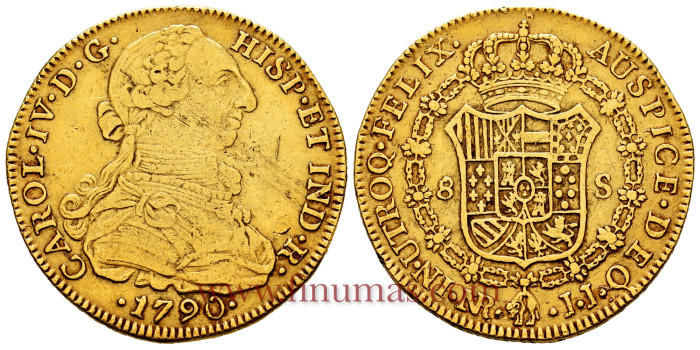 Cy13619.- CARLOS IV - 8 Escudos Nuevo Reino J.J. VARIANTE. - MBC