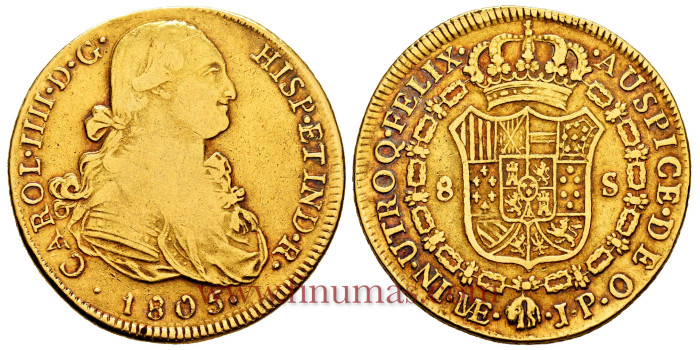 Cy13748.- Carlos IV - 8 Escudos 1805 Lima J.P. MBC-