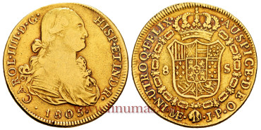 Cy13748.- Carlos IV - 8 Escudos 1805 Lima J.P. MBC-