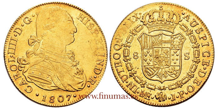 Cy13767.- Carlos IV - 8 Escudos 1807 Lima J.P. NGC UNC D.  B.O