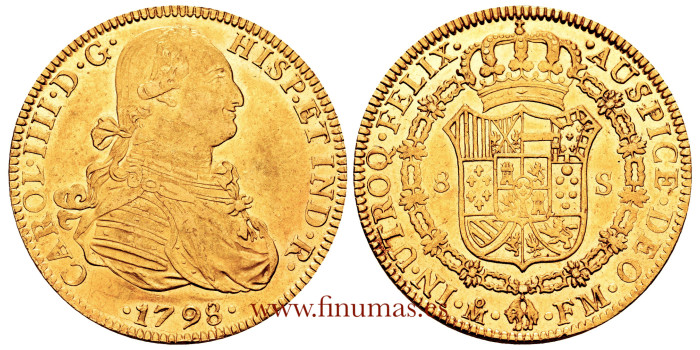 Cy13688.- Carlos IV - 8 Escudos 1798 MEXICO.F.M -NGC MS61  B.O