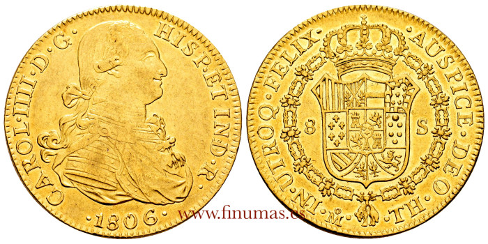 Cy13759.- Carlos IV - 8 Escudos 1806 MEXICO.T.H -NGC AU58  B.O