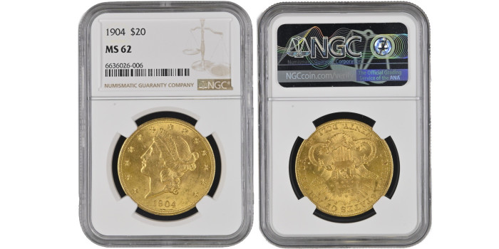 EE.UU  K-074.3.-  20 DOLLAR 1904  Liberty Head. ORO NGC- MS 62