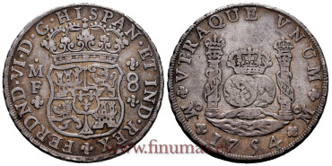 Cy09865.- FERNANDO VI - 8 Reales Columnario 1754 Mexico M.F. - MBC+