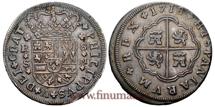 Cy08657.- Philip V 8 Reales 1718 Sevilla M. MBC+