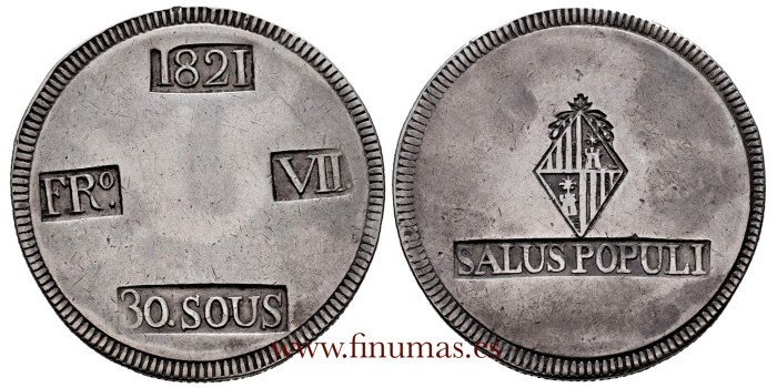 Cy15169.-FERNANDO VII - 30 SOUS 1821 Mallorca - MBC+