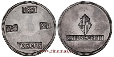 Cy15169.-FERNANDO VII - 30 SOUS 1821 Majorca - MBC+
