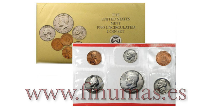 ESTADOS UNIDOS - KS02 - 1,5,10,25 y1/2 DÓLAR 1990 D S SC