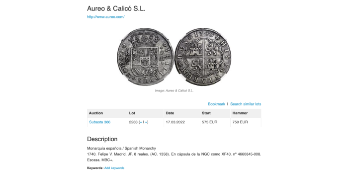 Cy08790.- FELIPE V  8 REALES 1740 MADRID J.F. NGC XF40