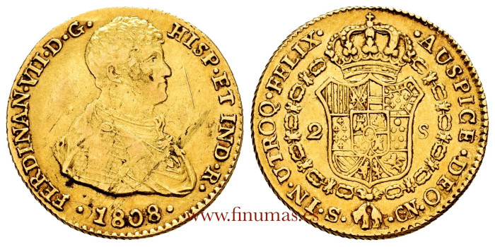 Cy15317.- FERNANDO VII - 2 Escudos 1808 Sevilla C.N. -Primer Busto.