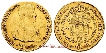Cy15317.- FERNANDO VII - 2 Escudos 1808 Sevilla C.N. -Primer Busto.