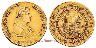 Cy15350.- FERNANDO VII - 2 Escudos 1813 Madrid I.J. - Segundo Busto