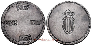 Cy14946.- Fernando VII 5 Pesetas 1809 Tarragona.  EBC-